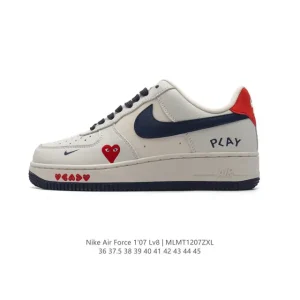 Nike Air Force 1 '07 Low Heart Print White Sneakers with Air Cushion