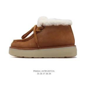 Prada Snow Boots Suede Fur Lined Thick Sole Winter Shoes