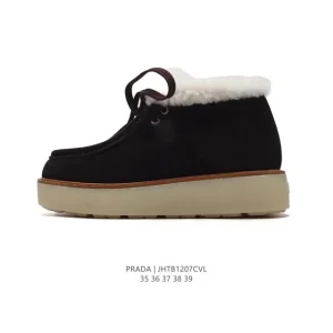 Prada Snow Boots Leather Fur Low Cut Thick Sole Winter