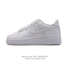 Nike Air Force 1 '07 Low White Leather Casual Sneakers with Air Cushion
