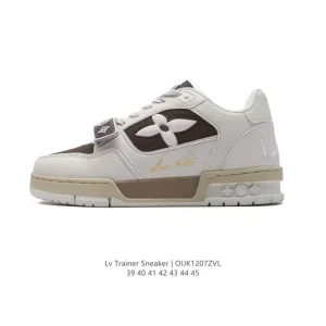 Louis Vuitton Trainer Sneaker Low Men's Leather Shoes with Thick Sole