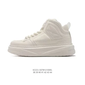 ECCO Men's White Leather Chunky Sole Casual Sneakers for Daily Wear