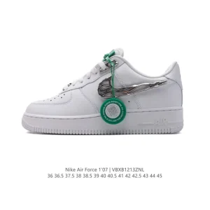 Nike Air Force 1 Low White Leather Casual Sneakers with Logo Brush