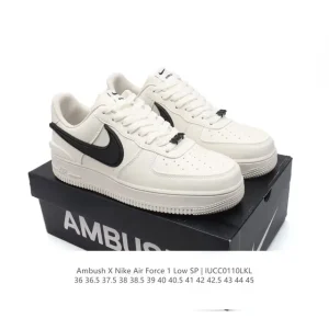 Nike Air Force 1 Ambush Low Top Leather Sneakers with Swoosh Extension
