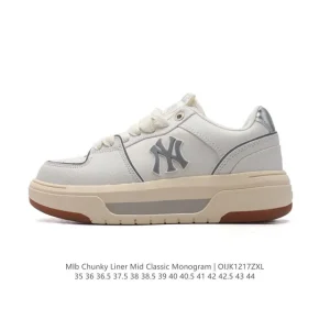 MLB Chunky Liner Mid Retro Streetwear Leather Sneakers with Reflective Details