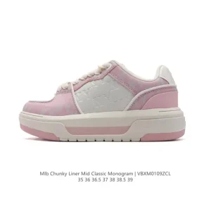 MLB Chunky Liner Mid Retro Streetwear Leather Sneakers for Youth