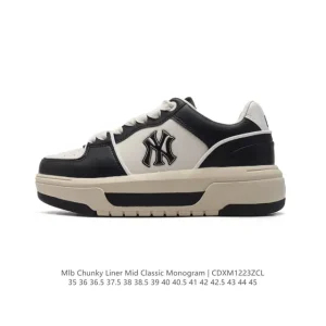 MLB Chunky Liner Mid Retro Streetwear Leather Sneakers with Reflective Details
