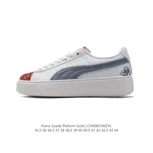 Puma Suede Platform Cold Sneakers with Gold Foil Logo and Thick Sole