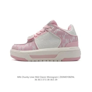 MLB Chunky Liner Mid Retro Streetwear Chunky Sole Leather Sneakers