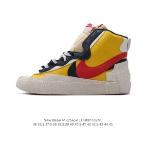 Nike Blazer Mid sacai Collaboration Deconstructed Double Swoosh High Top Sneakers