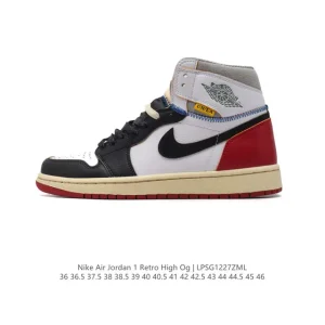 Jordan Union AJ1 Retro High OG NRG Storm Blue Black Patch Sneakers