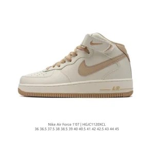 Nike Air Force 1 Mid White Leather Sneakers with Air Cushioning