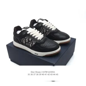 Dior Men's and Women's Low-Top Leather Sneakers with Thick Sole
