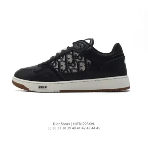 Dior Men's and Women's White Leather Low-Top Sneakers with Thick Sole