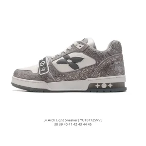 Louis Vuitton Trainer Sneaker Low Crystal Embellished White Leather Shoes