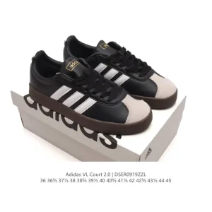 Adidas VL Court 2.0 Shoes T-Shape Toe White Leather Sneakers