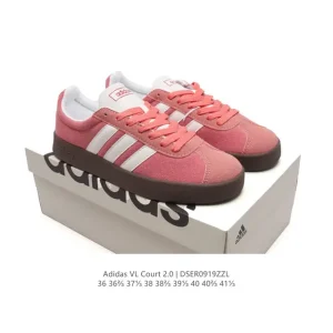 Adidas VL Court 2.0 Shoes T-Shape Toe White Leather Sneakers