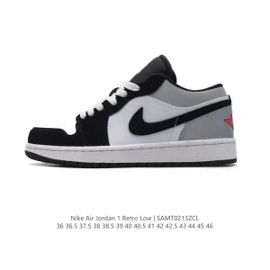 Air Jordan 1 Low Retro Classic Leather Sneakers with Air Cushioning
