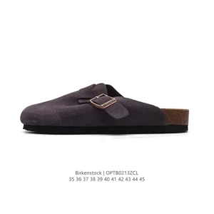 Birkenstock Boston VL Suede Leather Cork Footbed Slipper with Metal Buckle