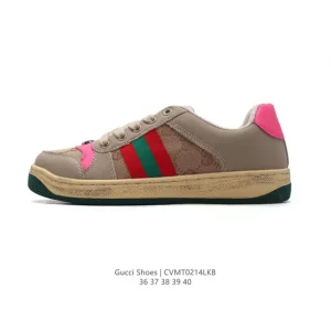 Gucci Screener Old Vintage Leather Sneakers with Thick Sole and GG Logo