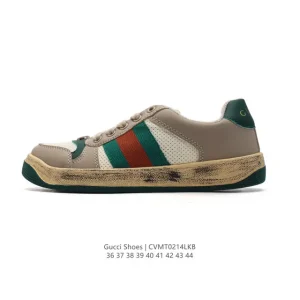 Gucci Screener Vintage Leather Sneakers with GG Logo and Thick Sole