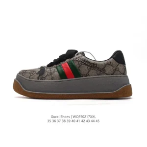 Gucci Screener Old Vintage Leather Sneakers with Thick Sole
