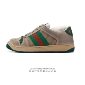 Gucci Screener Vintage Leather Retro Sneakers with Thick Sole