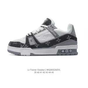 Louis Vuitton Trainer Low Embossed Logo Leather Mesh Sneakers for Men