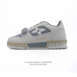 Louis Vuitton Trainer Low Men's Fashion Sneaker with Thick Sole and 3D Logo