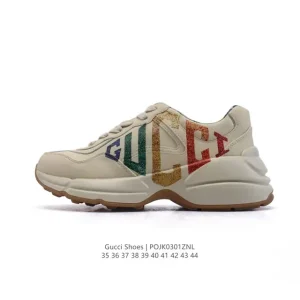 Gucci Rhyton Leather White Platform Sneakers for Men and Women