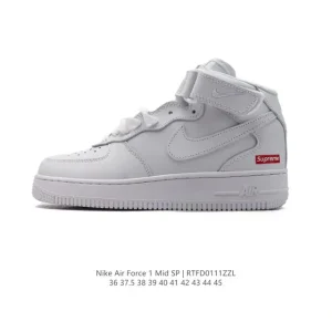Nike Air Force 1 '07 Mid White Leather Strap Casual Sneakers