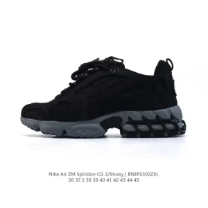 Stussy x Nike Air Zoom Spiridon Caged 2 Black Mesh Retro Running Shoes