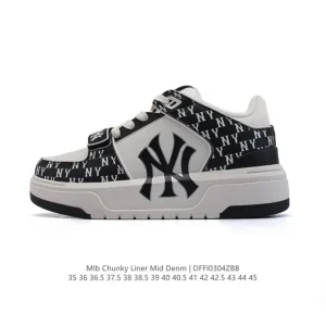 MLB Chunky Liner Mid Retro Streetwear Chunky Leather Shoes