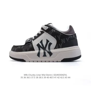 MLB Chunky Liner Mid Retro Streetwear Leather Sneakers with Reflective Details