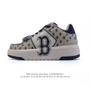 MLB Chunky Liner Mid Retro Streetwear Leather Sneakers for Men and Women