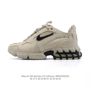 Stussy x Nike Air Zoom Spiridon Caged 2 Cream Black Mesh Sneakers