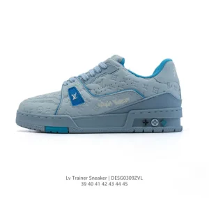 Louis Vuitton Trainer Low Embossed Logo Men's Fashion Sneakers