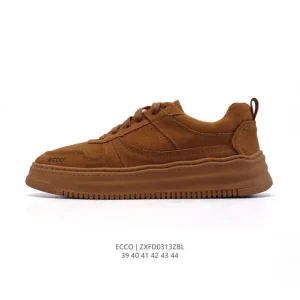ECCO Men's White Leather Sneakers with Thick Sole for Casual Wear