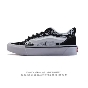 Vans Knu Skool VR3 LX Leather Chunky Sneakers in Classic Black and White