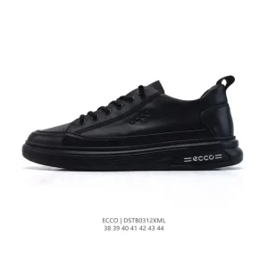 ECCO Men's White Leather Casual Sneakers with Thick Sole
