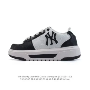 MLB Chunky Liner Mid Retro Streetwear Chunky Sole Leather Sneakers
