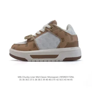 MLB Chunky Liner Mid Retro Streetwear Leather Sneakers