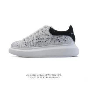 Alexander McQueen Diamond Sneaker Platform White Leather Crystal Shoes