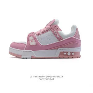 Louis Vuitton Trainer Low Sneaker White Leather Embossed Logo Women's Shoes