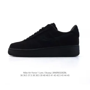 Nike Stussy x Air Force 1 '07 White Sneakers with Air Cushion