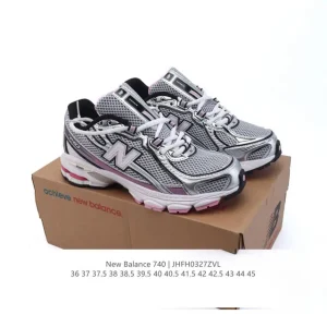 New Balance MR740 Vintage Grey Dad Sneakers with Blue Accents