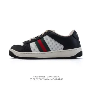 Gucci Screener Vintage Leather Retro Sneakers with Thick Sole and GG Detail