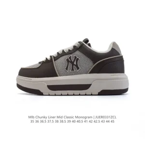 MLB Chunky Liner Mid Retro Leather Street Sneakers for Men and Women