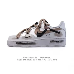 Nike Air Force 1 Low 07 Low Cut Bandage Double Laces Air Cushion Platform Sneakers