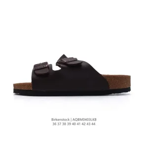 Birkenstock Unisex Leather Slides with Cork Rubber Sole for Comfort